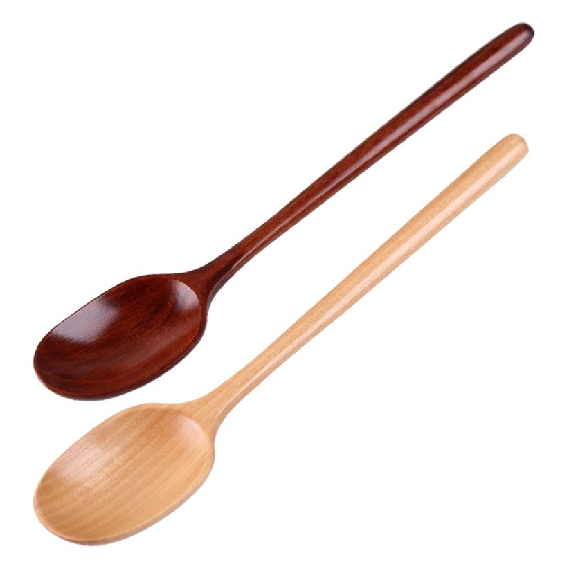 YFJY Korean 23.5 Cuchara de madera de mango largo Cuchara de postre Cuchara de café de madera maciza Cuchara para mezclar Cuchara de sopa de madera para uso doméstico