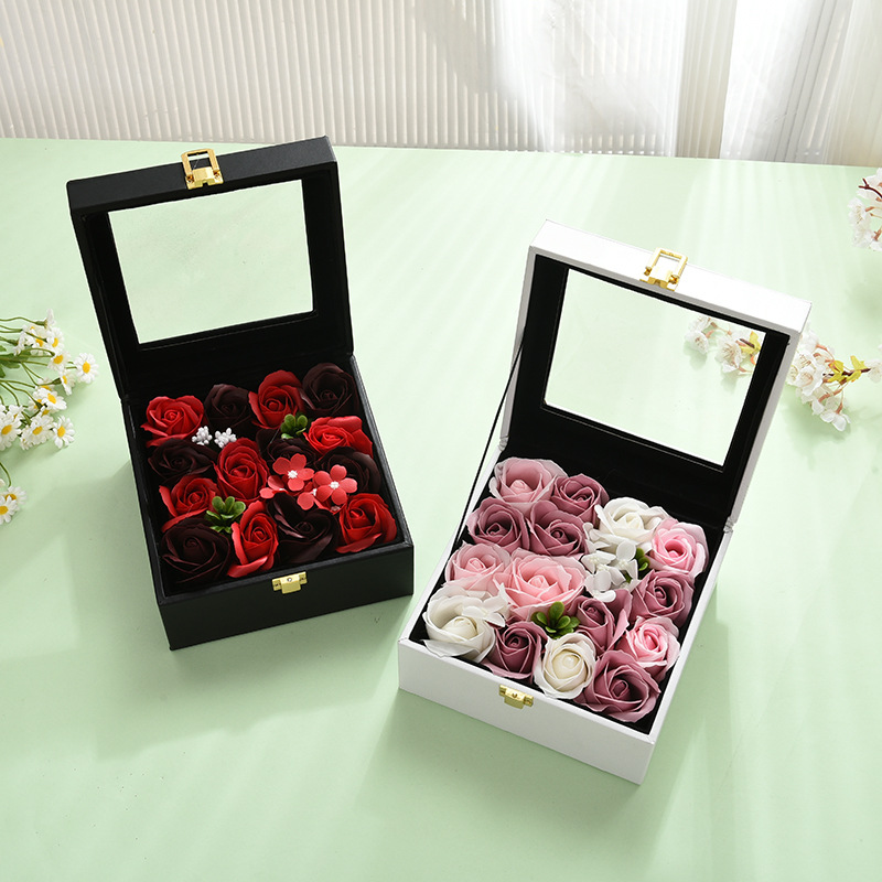 情人节透明开窗玫瑰花礼盒平安夜永生花盒翻盖皮质伴手礼礼品盒