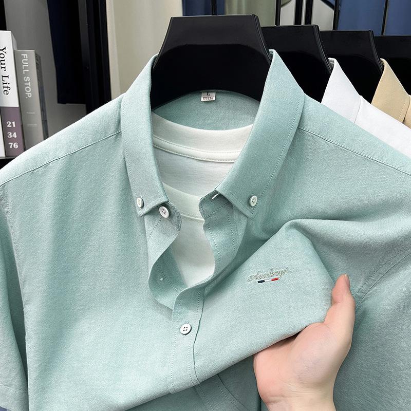 2026 Summer Tommy Shirt Men's Thin Casual 100% Cotton Dad Style Versatile Short Sleeve Shirt Top Men's Clothing