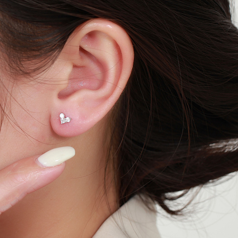 Heart Shape Pattern Women'S Gender 1 Pair 925 Sterling Silver Zircon Heart Shape Ear Studs
