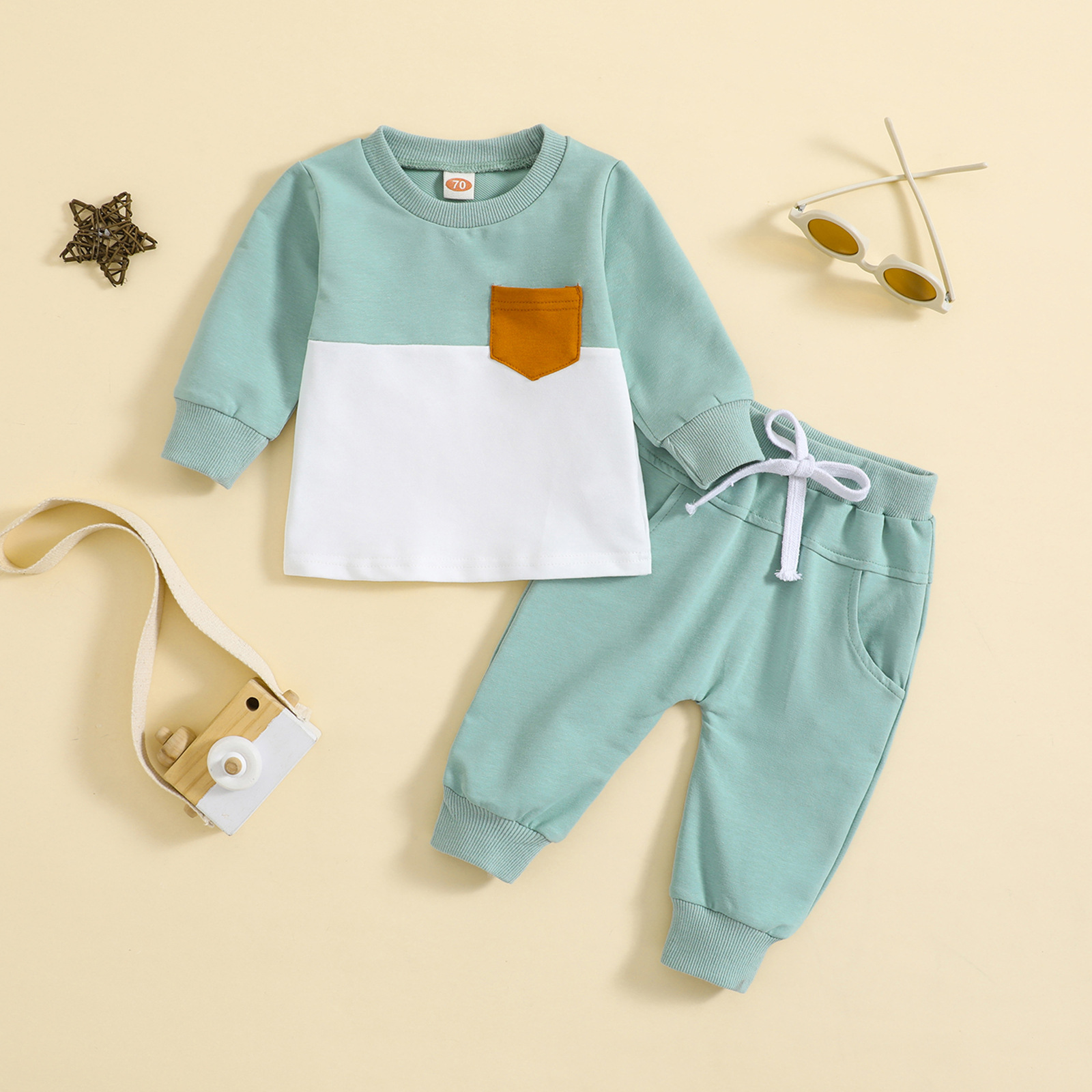 Baby clothing boy's suit Children's new autumn and winter color matching round neck long sleeve pants suit_voghion.com