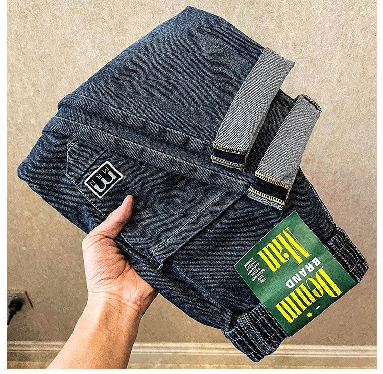 High end jeans for men in 2023, new Korean version trendy and fashionable, versatile, elastic waist drawstring tied_voghion.com