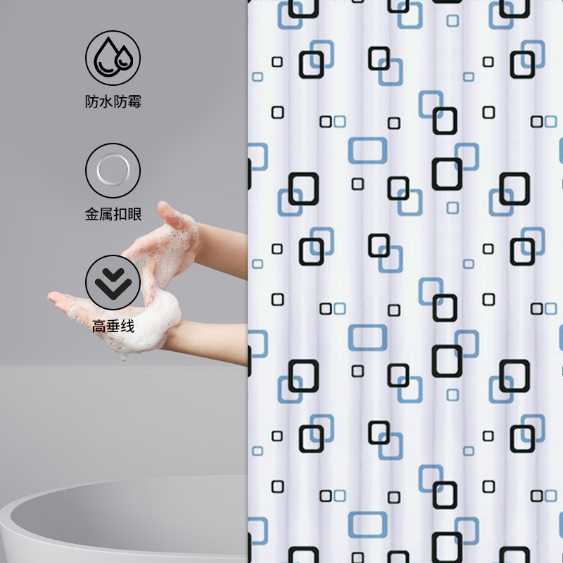 Amazon Waterproof and Thickened Small Square PEVA Shower Curtain Wholesale 8-Thread Thick Shower Curtain Fabric Printing and Distribution