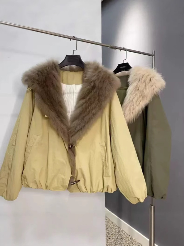 牛角扣大毛领羽绒棉服女款秋冬韩系独特超好看保暖连帽厚毛毛外套|undefined