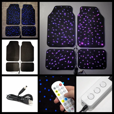 Summer Lightweight Fiber Optic Luminous Car Mats Starlight Fiber Optic Car Rugs Mat (Car Carpet) - universal-rgb-mixed-white-light-voice-control-with-usb-cable
