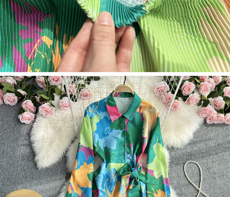 Women's Clothing Fashion suit women's casual loose long sleeved single breasted shirt two piece set high slimming tie dye printed wide leg pants_voghion.com