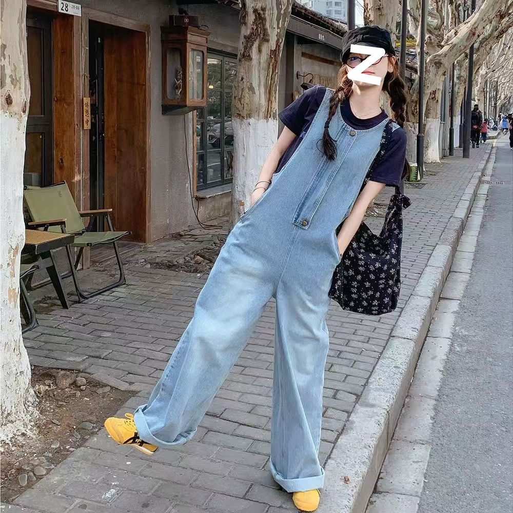 休闲连体阔腿牛仔背带裤女流行2025宽松学院风韩系休闲裤夏季新款