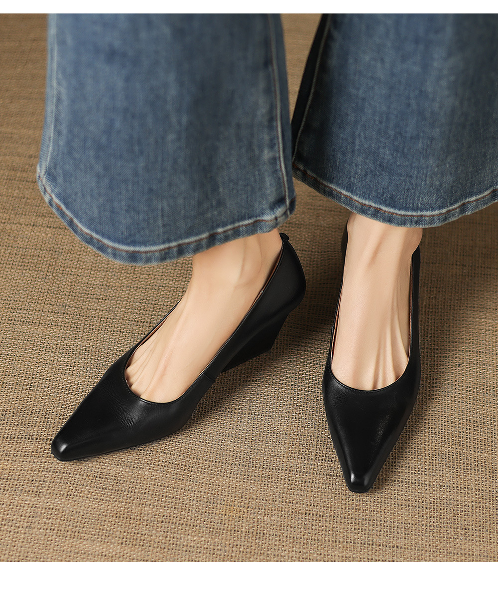 Giày cao gót nữ mũi nhọn da bò thật gót 6 cm — màu nâu chi tiết 10