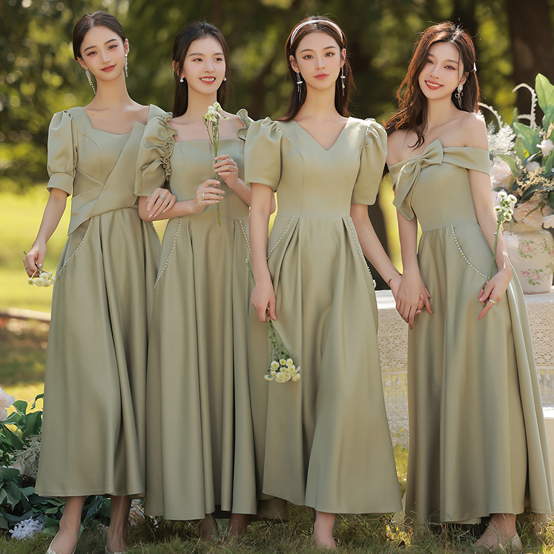 Satin bridesmaid dresses and sisters group evening dresses female temperament show thin long to wear at ordinary times
