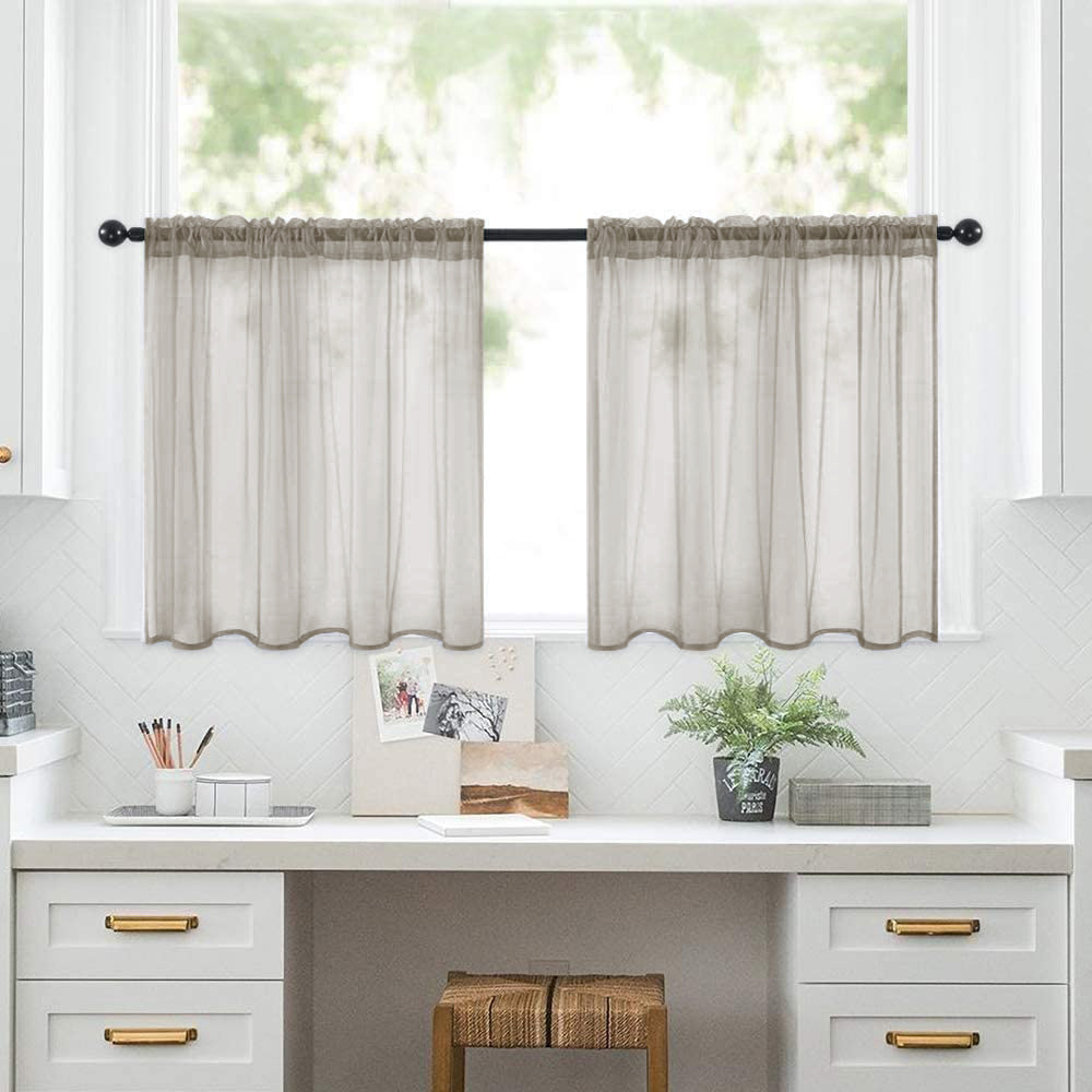 Cortinas semioscuras prefabricadas de terileno de doble barra para cocina y baño, de Amazon, en stock.