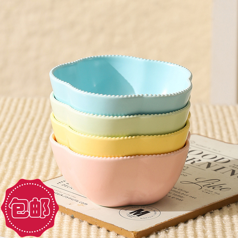 包邮可爱花型碗甜点蛋糕烘焙用具釉下彩高颜值沙拉水果陶瓷碗餐具