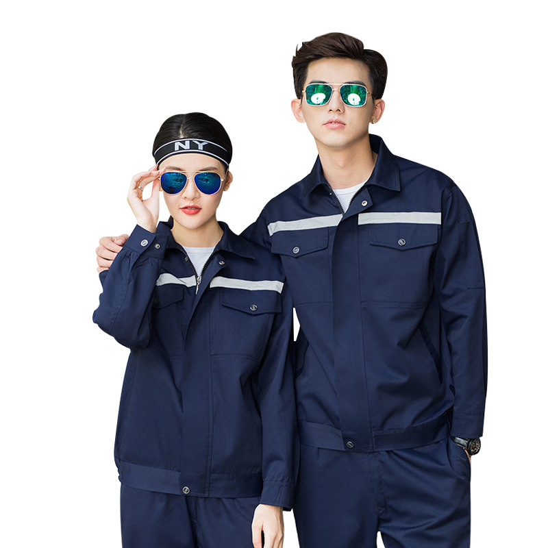 Spring and Autumn Long sleeved Work Clothing Set for Men Wear resistant Factory Workshop Clothing Workers Reflective Strips Automotive Repair Labor Protection Clothing Wholesale