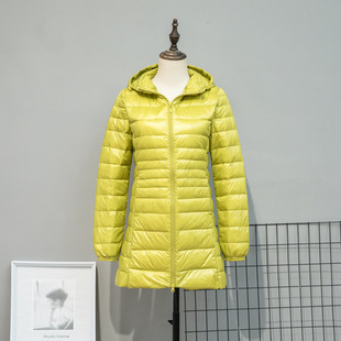 Cross-border 2023 new autumn and winter lightweight down jacket Women's Mid-length plus size hooded slim plus size coat wholesale