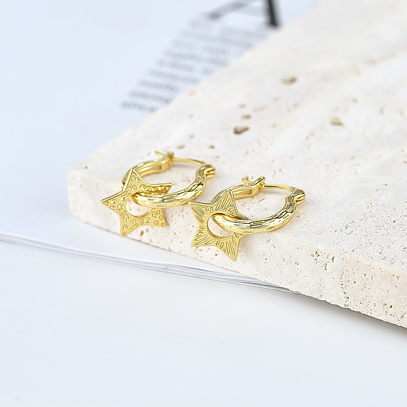 925 Sterling Silver Ear Needle Material 18K Real Gold Plated Plating Material 1 Pair Retro Star Copper Irregular Plating Earrings