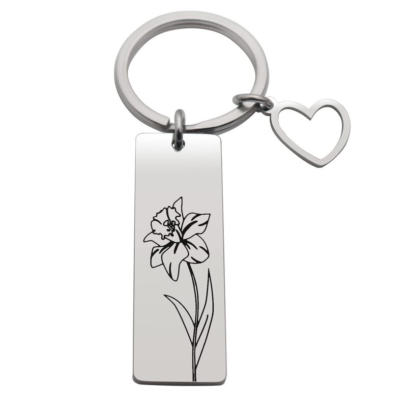 European and American Cross-Border Best-Selling New Personalized Flower Heart Pendant Keychain Stainless Steel Key Ring Travel Souvenir