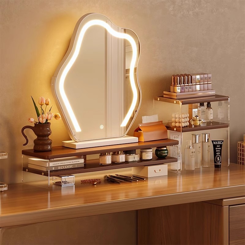 Estante de cosméticos Estante de mesa de acrílico antiguo Estante de aumento Tocador Productos para el cuidado de la piel Estante de almacenamiento multicapa Estante de exhibición