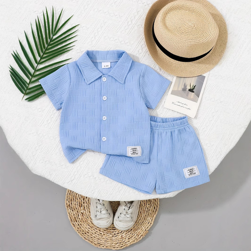Factory Direct Sales for European and American Cross-Border Foreign Trade, Specializing in Thin Baby Boy Shirt and Shorts Sets Suitable for Summer Wear