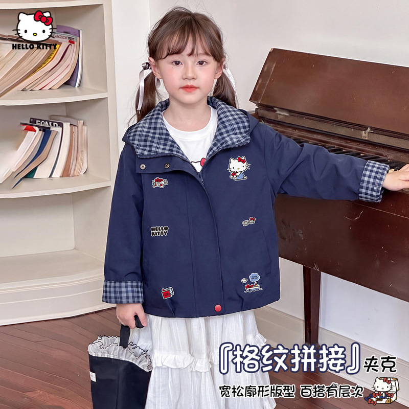 Girls' Autumn Hooded Jacket, Loose Fit, Sweet and Energetic Style, Medium and Large Children's Outerwear
