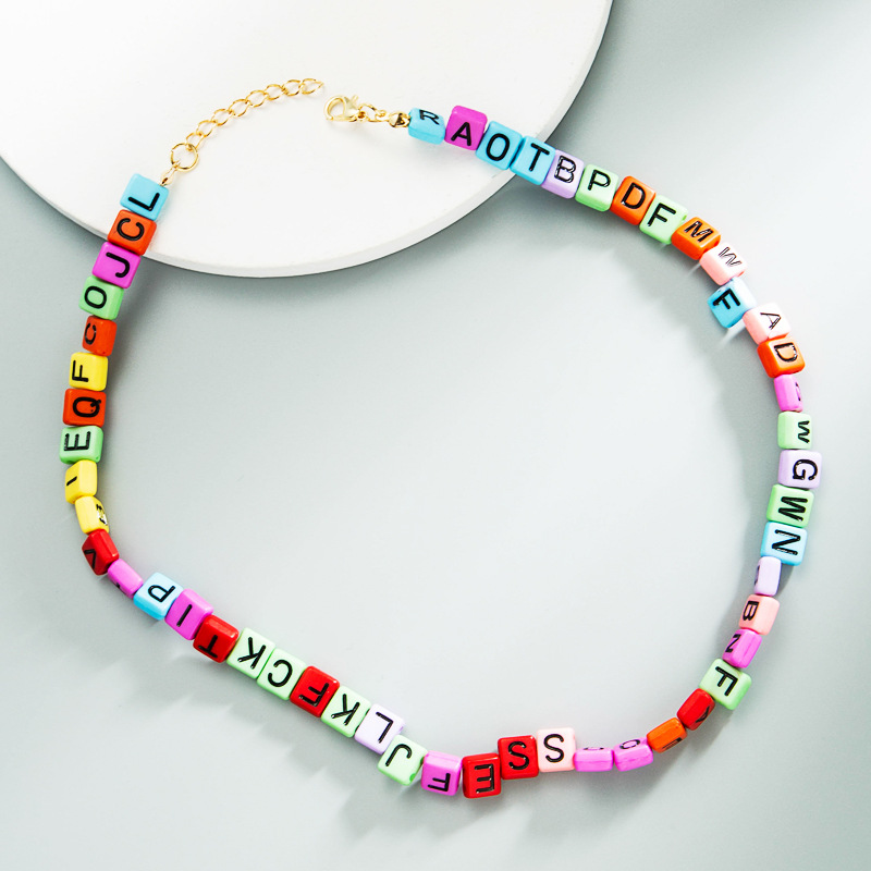 Bohemian Square Letters Handmade Beaded Color Short Necklace display picture 3