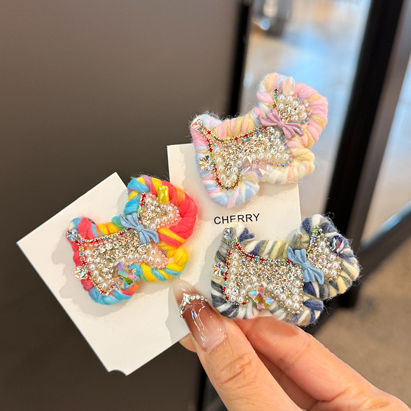 dopamine vitality girl cute puppy barrettes full diamond pearl light luxury wool side clip bang clip duckbill clip female