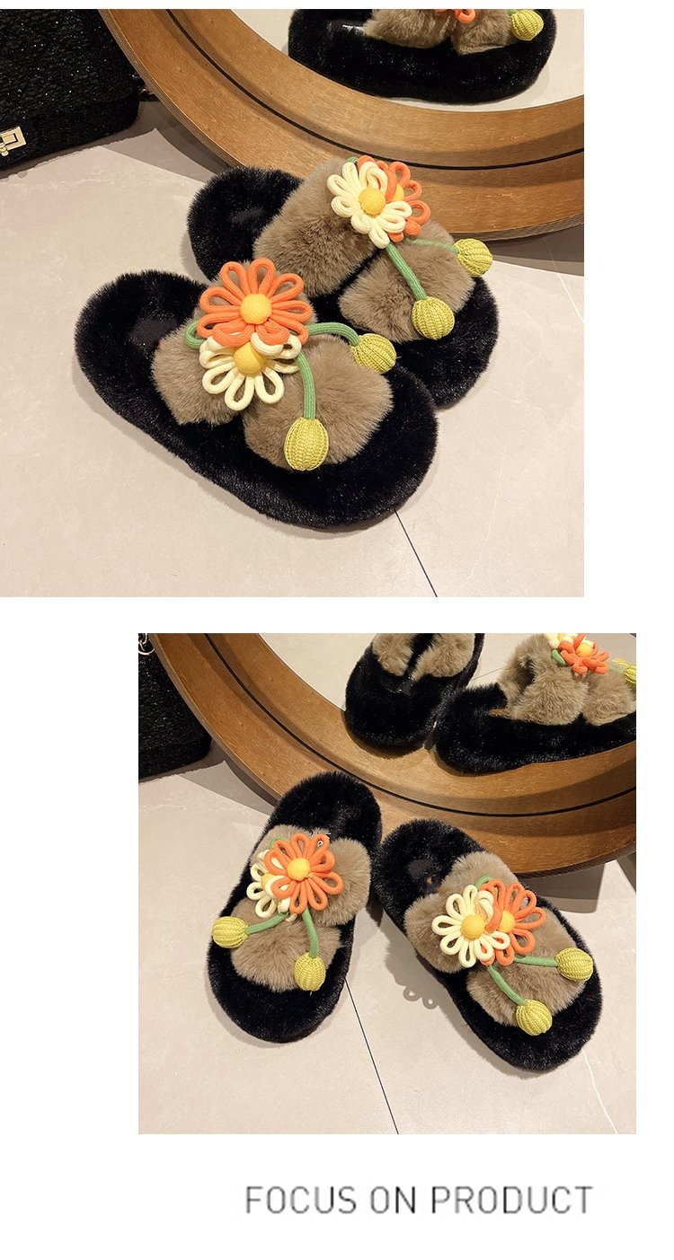 Fresh Flower Plüsch Damen, Bequem Casual, Leicht zu tragen, Hausschuhe fürs Büro, Baumwollpantoffeln mit dicker Sohle,_voghion.com