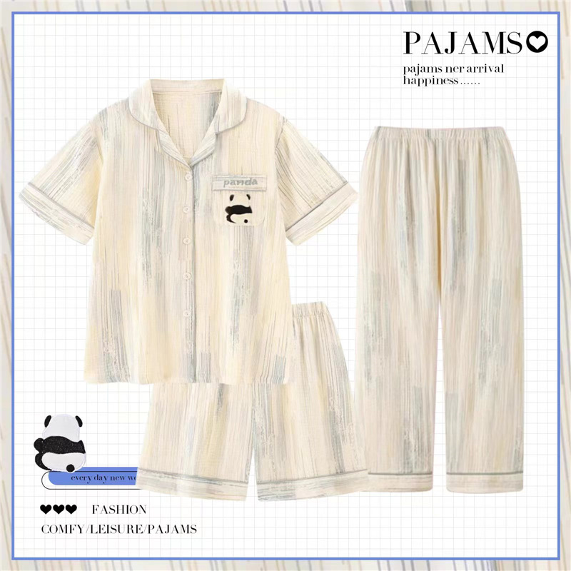 Crayón pequeño nuevo pijama de pareja verano 2024 nuevo algodón de manga corta lindo hombre y mujer verano tres piezas de ropa para el hogar