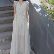 夏季感气质无袖衬衫套装女法式设计感显瘦白色半身长裙两件套