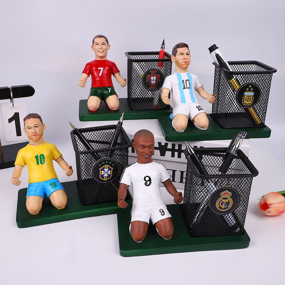 Nuevo modelo de rodilla de fútbol estrella de resina creativa porta-bolígrafo de escritorio para estudiantes regalos de negocios