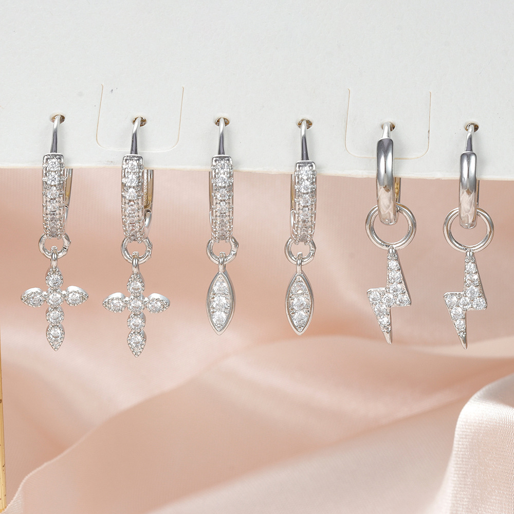 9g Weight Copper Ear Needle Material 18K Gold Plated Plating Material Zircon Inlay Material Charm Sleeper Hoop Earrings, Drop Earrings Classification 1 Pair Quantity Daily Occasion Copper Material Cross, Water Droplets, Lightning Pattern All Seasons Season Women's Gender Vintage Style Style 1 Pair Vintage Style Cross Water Droplets Lightning Copper Zircon 18K Gold Plated Drop Earrings 无