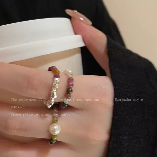 Tourmaline Gourd Beaded Ring for Women, Autumn/Winter 2025 New Year Style, Index Finger Ring with Unique Design