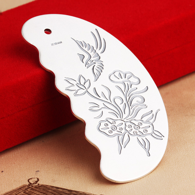 纯银刮痧板999纯银女手工面部眼部腿部全身通用美容疏通经络家用