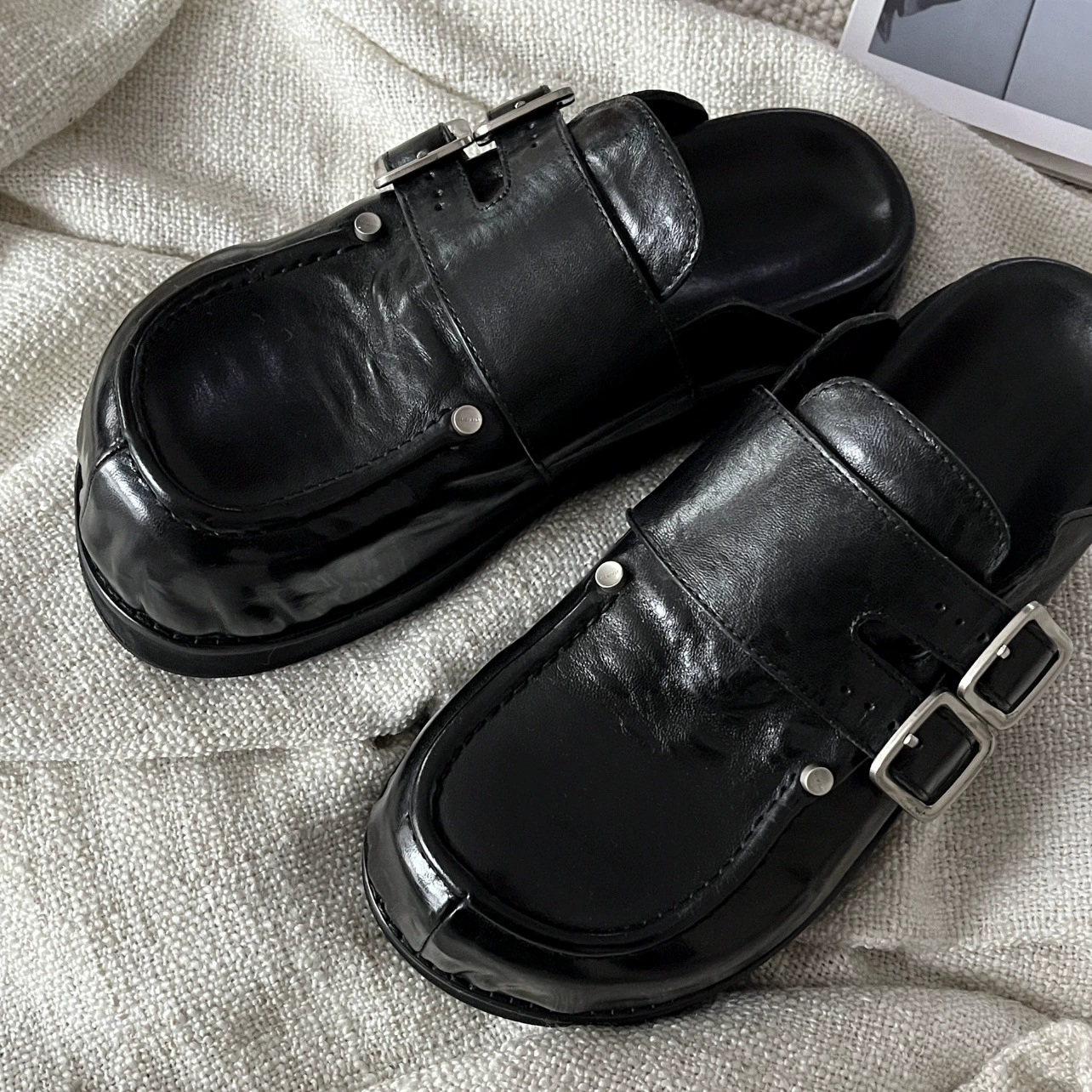 Новый осенне-зимний стиль [1774] обувь на грубой подошве Birkenstock для женщин новая версия ретро носочно-подходящая полулежачие туфли