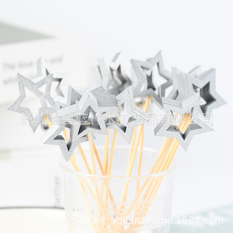 Spot al por mayor tarjeta de pastel de estrella de pentaco agujerada estrella de fruta ficha de horquilla de fruta desechable suministro de fábrica