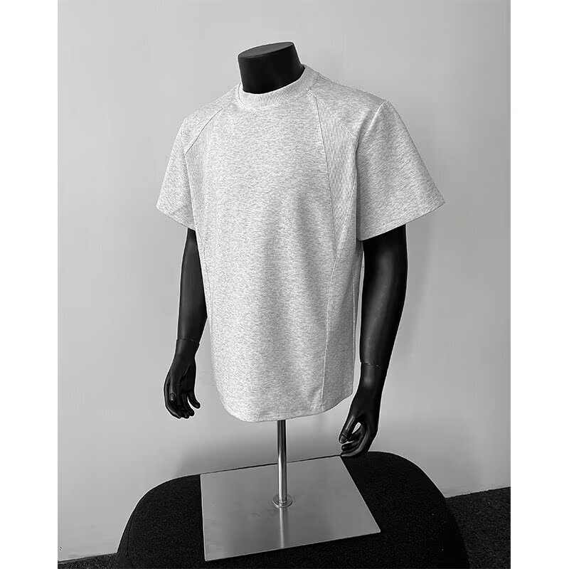 アメリカンヘビーウェイト右肩半袖Tシャツメンズ夏タフガイ着用ストレッチスリムスモールネックTシャツボトリングシャツ夏|undefined