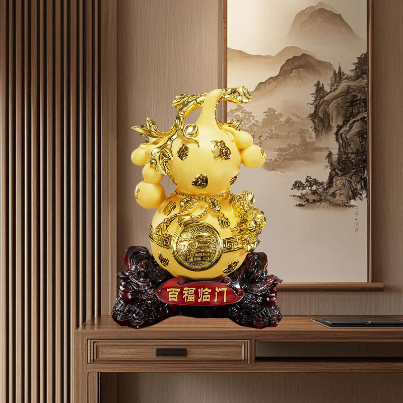 百福临门葫芦摆件客厅玄关中式树脂沙金乔迁礼物金葫芦金葫芦摆件