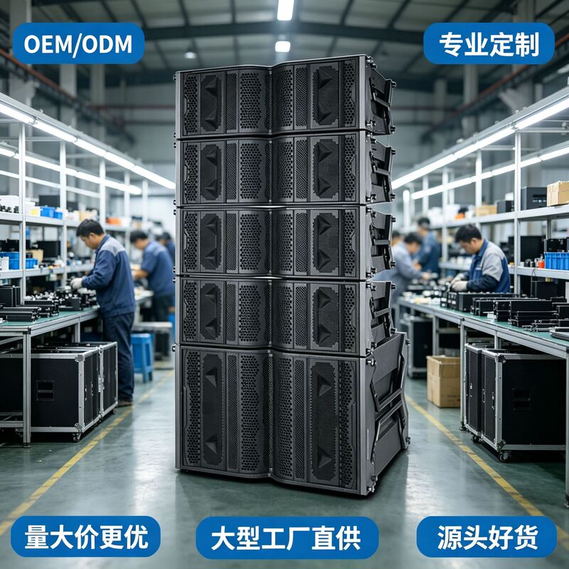 Stackable and suspended line array speakers, multi-unit array enclosures for outdoor music festivals, stadium stage sound systems