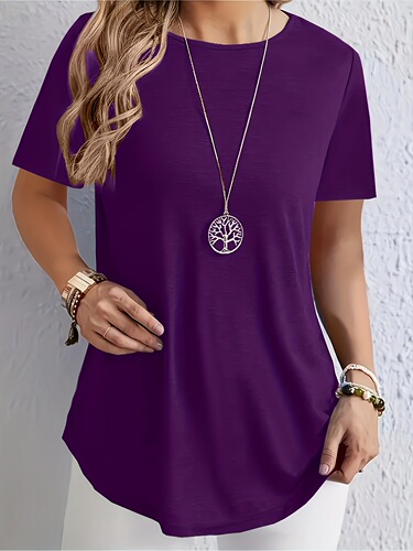 Spring/Summer European and American-style new spring/summer solid-color T-shirt with elegant back-button design.