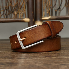 2.8cm Wide Retro Korean Style Fashionable Versatile Stainless Steel Genuine Leather Belt for Women Pure Cowhide Pant Belt New Arrival