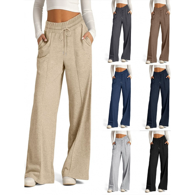 Трансграничная электронная коммерция Amazon 2025 весна-лето европейские и американские женские кружевные однотонные модные широкие брюки с поясом