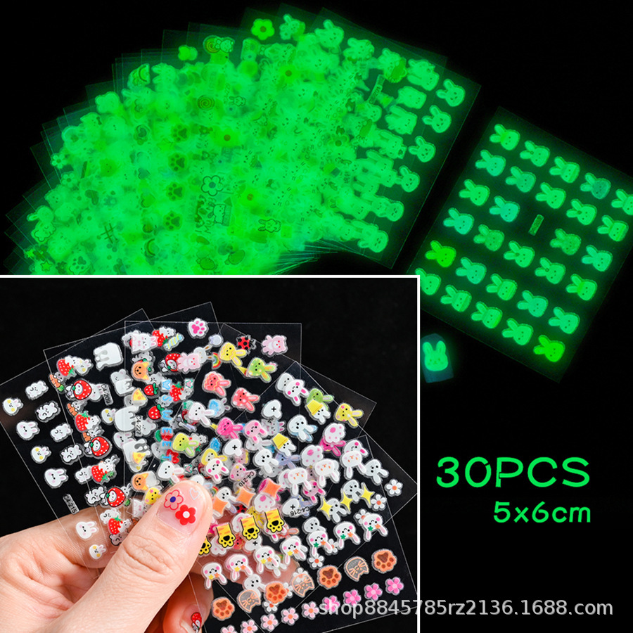 Children's Cartoon Little Nose Stickers Princess Baby Waterproof Decals Kids Toys Little Rabbit Adhesive Stickers Glow-In-The-Dark