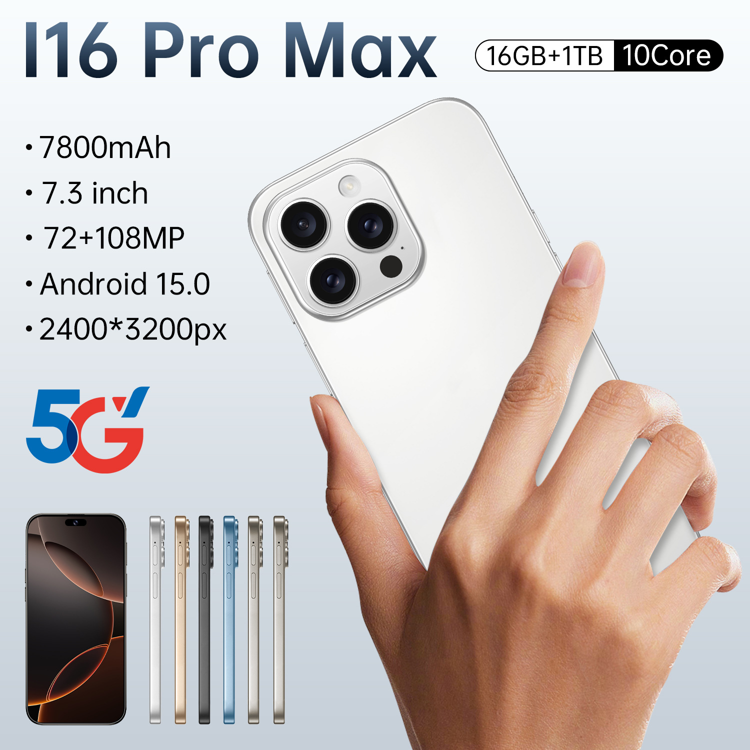 Cross-Border Hot-Selling I16 Pro Max Android Smartphone 7.3inch Large Screen 16+1t Shopee Tk Can Be Shipped on Behalf of Others