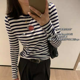 20741强制入手的一件海军衫明星同款刺绣条纹女长袖T恤打底衫