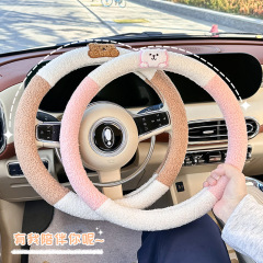 アニメの車のハンドルカバーの羊の小毛の快適な車のハンドルカバーの冬の保温滑り止めのハンドルカバー