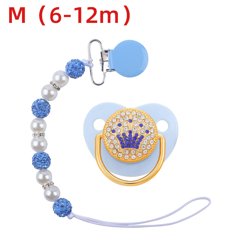 Nuevo bebé suministros corona patrón chupete bebé creativo perla chupete cadena anti-caída traje de cadena