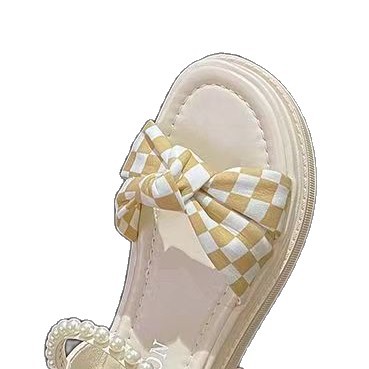 Fairy viento de verano con sandalias de falda nueva perla diseño tablero de ajedrez perla playa sandalias de fondo grueso