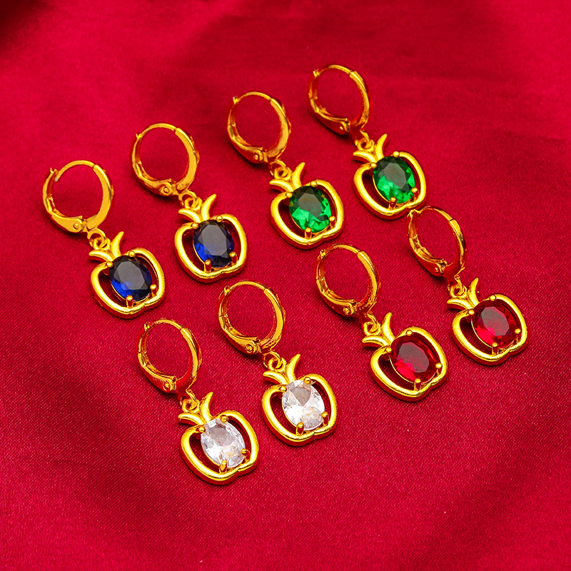 New Ladies Blue Green Women's Apple Earrings Vietnam Shajin Women's Earrings Jewelry Apple Earrings