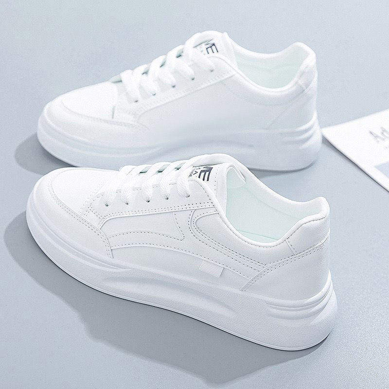 White sneakers platform, universal demi-season casual footwear, Spring/Fall 2025 model, soft sole, Korean style