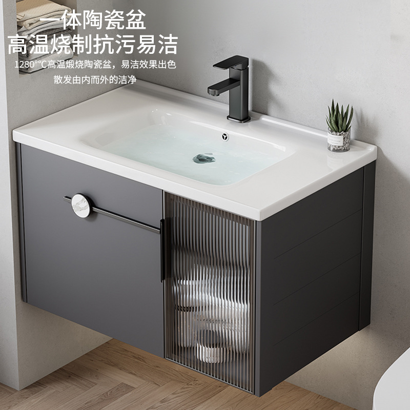 Espacio transfronterizo armario de baño de aluminio baño combinado hotel lavabo de cerámica lavabo de una pieza armario de lavabo mesa de lavado
