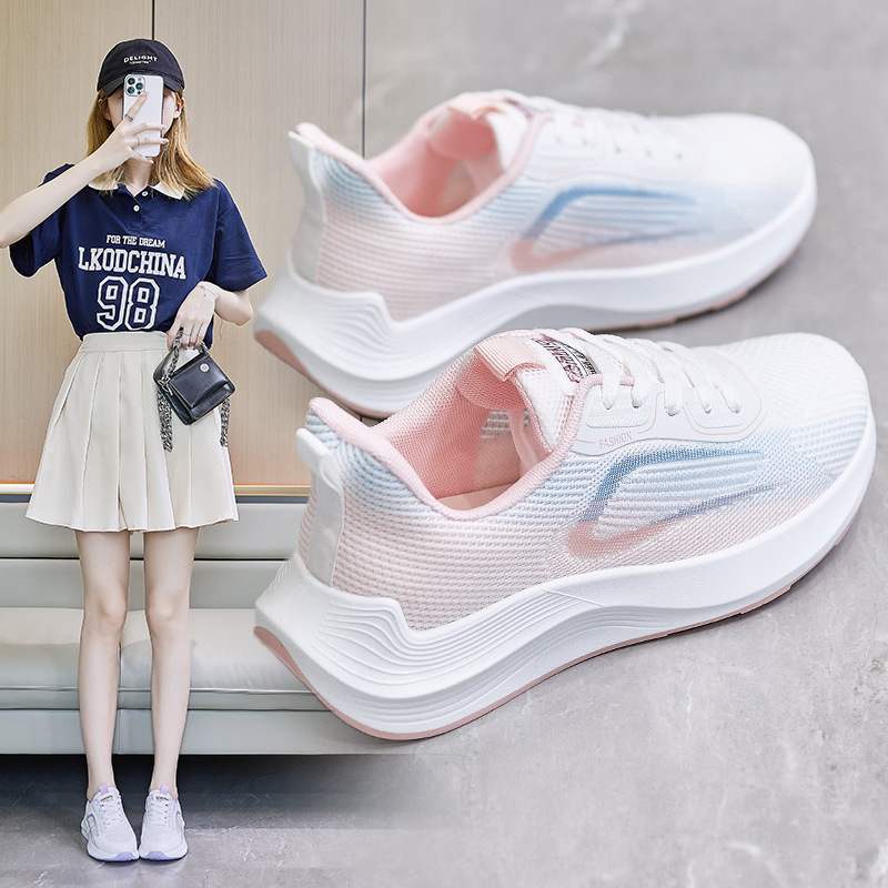 2024 Autumn New Korean Style Breathable Flyknit Women's Shoes Trendy Student Fashionable Slip-Resistant Running Sports Shoes Casual Shoes