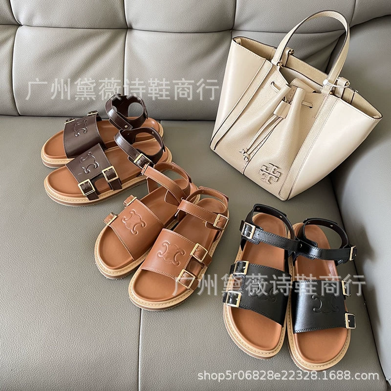 2025 Новый триумфальная арка с плоским дном римские сандалии женские ретро носить слово повседневная пляжная обувь с открытым носком